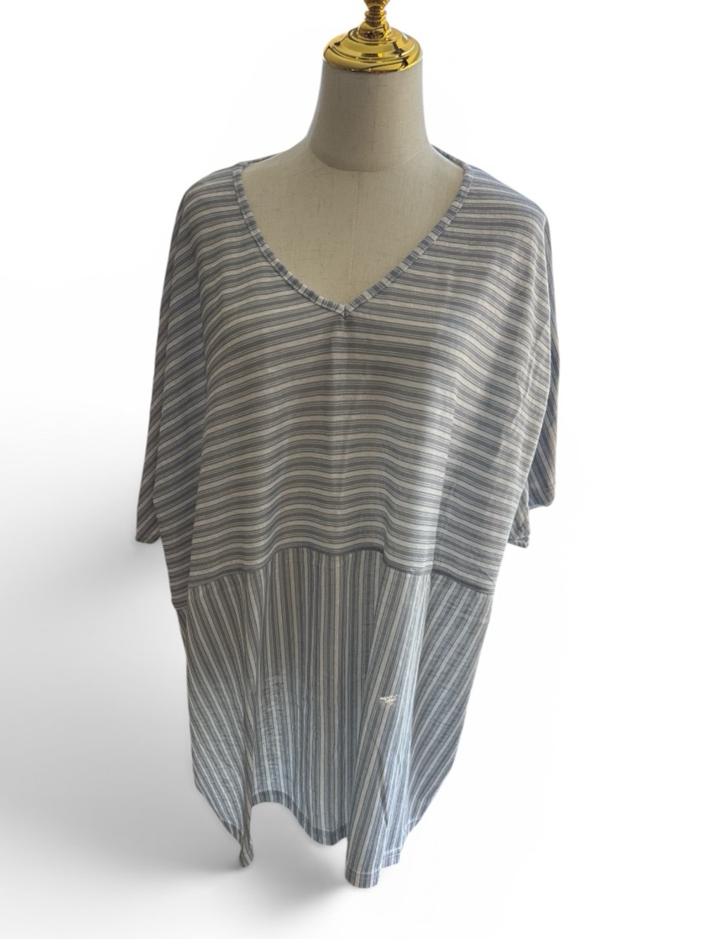 Simple Blue and White Striped V-Neck Top